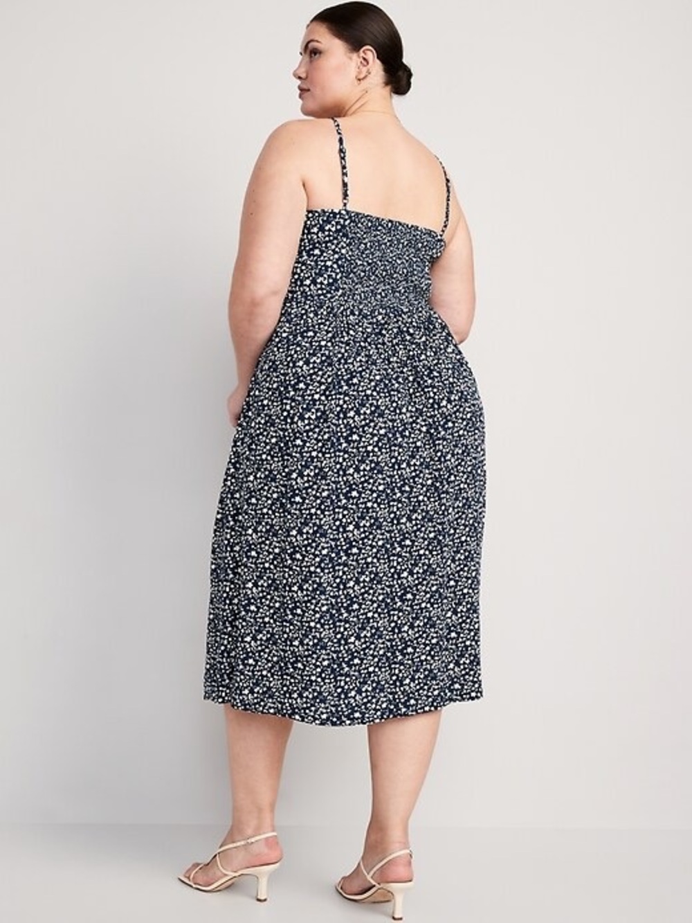 Old Navy Fit & Flare Floral Smocked Midi Cami Dress in Blue Ditsy Floral - Picture 2 of 10